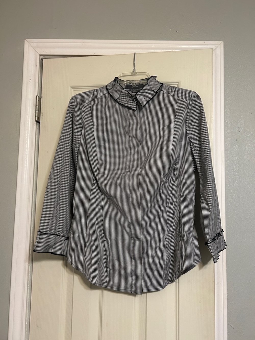 Per Se black white gingham pleat shirt